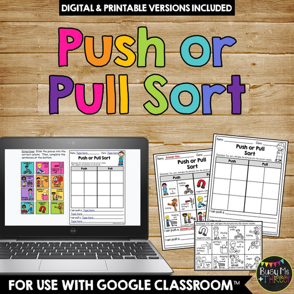 PUSH OR PULL BUNDLE Digital and Printable Sort, Boom Cards™ and Pocket Chart Set
