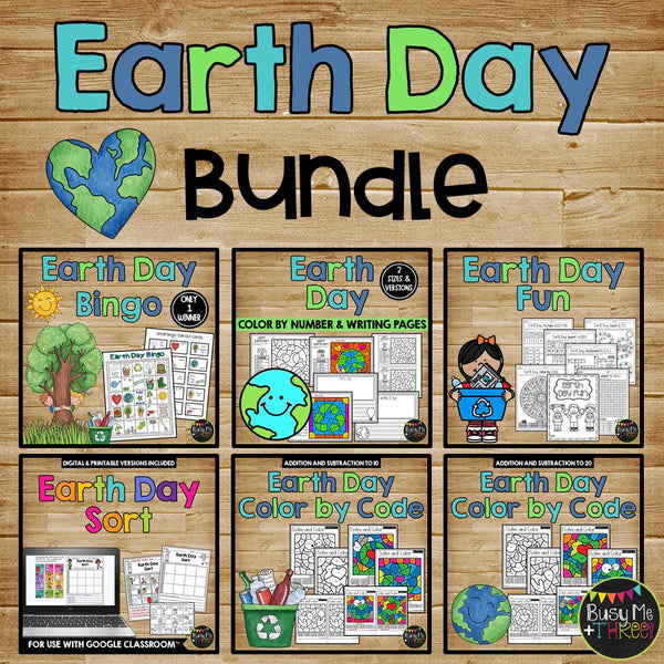 Earth Day Activities BUNDLE with Bingo, Sort, Color by Number, and Writing Pages