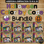 Halloween Color by Code Boom Cards™ BUNDLE Distance Learning Add and Subtract