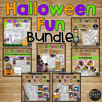 Halloween Activities BUNDLE No Prep Printables, Writing, Glyph, Bingo, Math