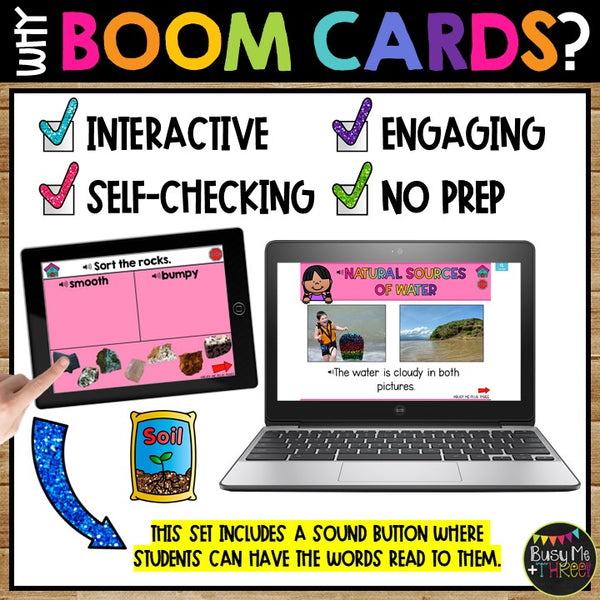 Water Soil and Rocks Science Boom Cards™ for Kindergarten Clarity and Color