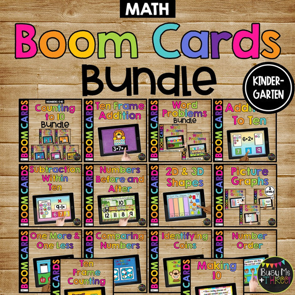 Kindergarten Math Boom Cards™ BUNDLE for Stations Addition Subtraction Making 10