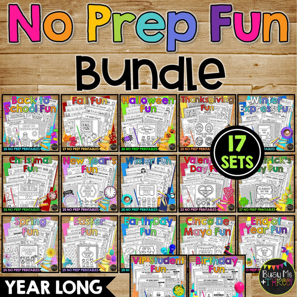 No Prep Fun All Year Growing BUNDLE Worksheets and Printables Holidays