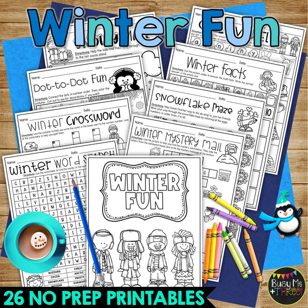 Christmas and Winter No Prep Fun Worksheets Crosswords Word Search Puzzle BUNDLE