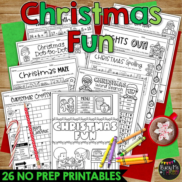 Christmas and Winter No Prep Fun Worksheets Crosswords Word Search Puzzle BUNDLE