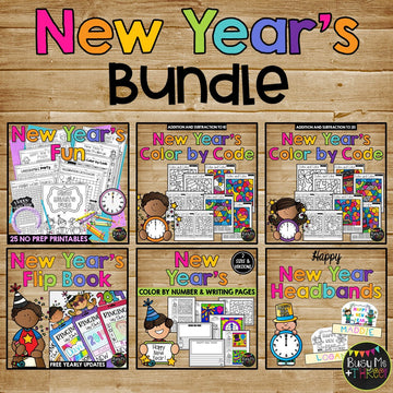New Year's 2022 Activities BUNDLE Color by Code, Writing Pages, Crafty