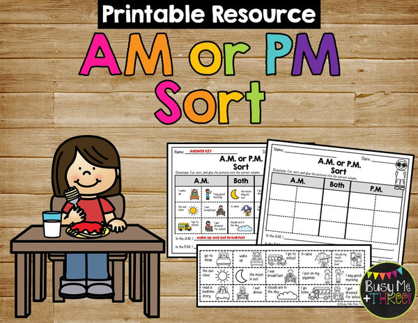 AM and PM Sort Print & DIGITAL Distance Learning Google Classroom™ Telling Time