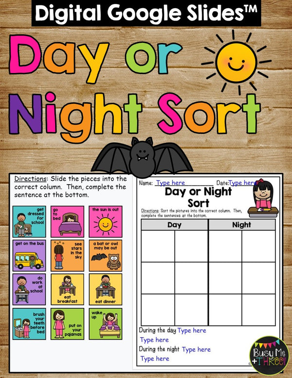 Day or Night Sort Print & DIGITAL Option for Distance Learning Google Classroom™