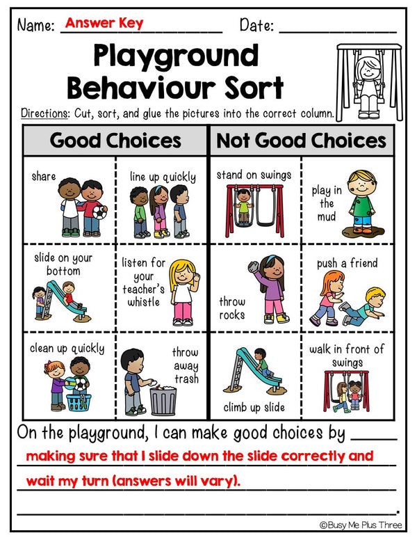 Playground Rules Sort Behavior Choices Distance Learning for Google Classroom™