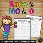 100th Day of School Math Activity Race to 100 & Race to Zero, Dice Game