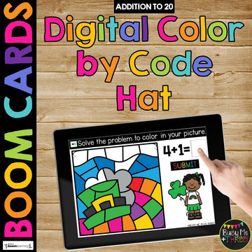 Digital Color by Code Boom Cards™ for St. Patrick's Day Fact Fluency Practice