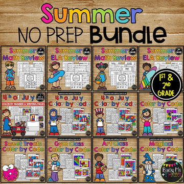 Summer NO PREP Worksheets BUNDLE Math, Reading 1st & 2nd Grade