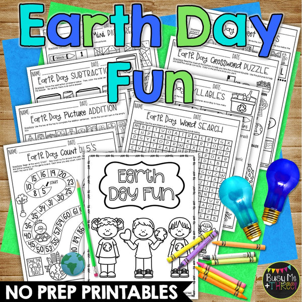 Earth Day Activities Packet NO PREP Fun Math and Literacy Puzzles & Worksheets