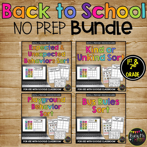 Back to School NO PREP Printables for Math, Reading 1st and 2nd