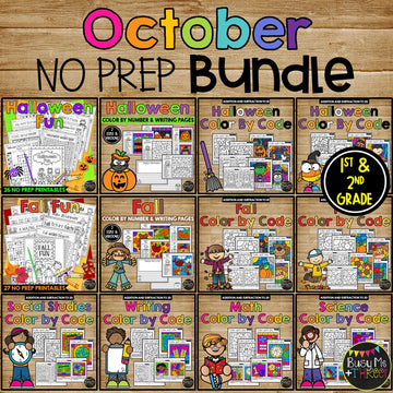 October NO PREP Printables BUNDLE Math, Reading 1st and 2nd Grade