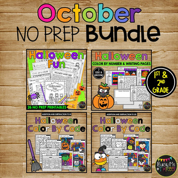 October NO PREP Printables BUNDLE Math, Reading 1st and 2nd Grade