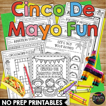 Cinco de Mayo Activities Packet FIESTA THEME, Puzzles, Games, Math, Reading
