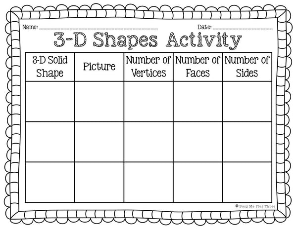 3d Shapes Activity Math Journal Page {K, 1, 2}, Solid Shapes