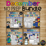 DECEMBER No Prep Activities BUNDLE with Math and ELA for 1st and 2nd Grade