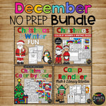 DECEMBER No Prep Activities BUNDLE with Math and ELA for 1st and 2nd Grade