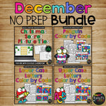 DECEMBER No Prep Activities BUNDLE with Math and ELA for 1st and 2nd Grade