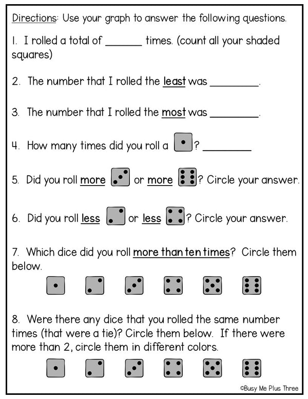 Roll and Graph Dice Game Kindergarten, First, Second Grade GRAPHING