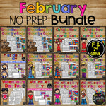 FEBRUARY No Prep Activities BUNDLE with Math and ELA for 1st and 2nd Grade