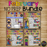 FEBRUARY No Prep Activities BUNDLE with Math and ELA for 1st and 2nd Grade