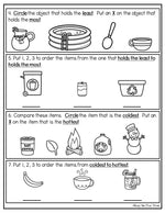 Nonstandard Measurement Test & Review, Temperature Capacity Weight Area