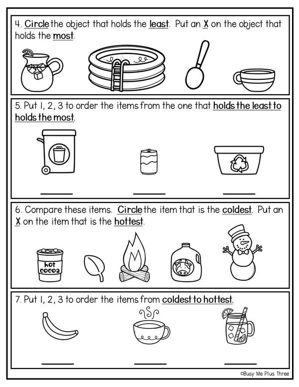 Nonstandard Measurement Test & Review, Temperature Capacity Weight Area