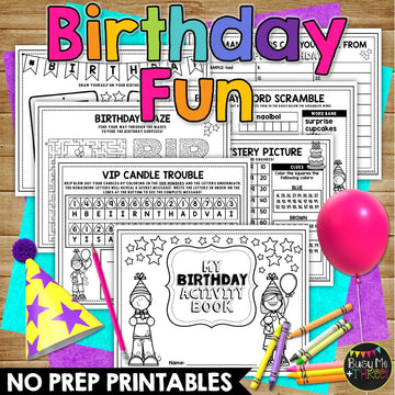 Birthday Activity Book No Prep Worksheets Packet with Headband