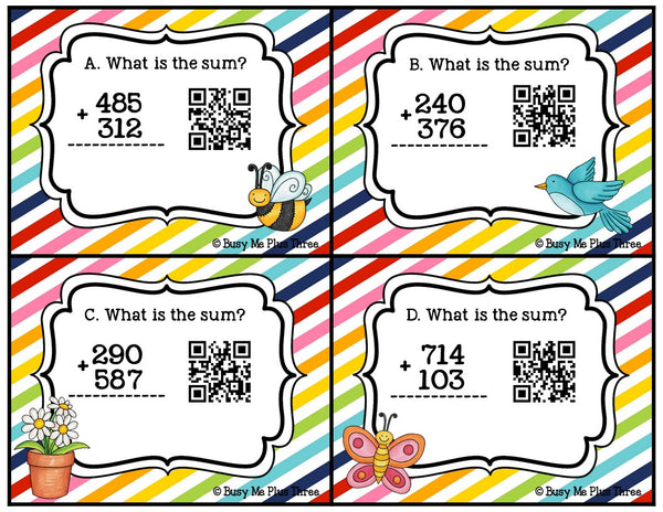 Addition with Regrouping Game {Self Check with QR Codes} Spring