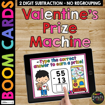 Valentine's Day Two Digit Subtraction Math Boom Cards™ with No Regrouping