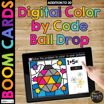 New Years 2021 Boom Cards™ Color by Code Distance Learning Math BALL DROP