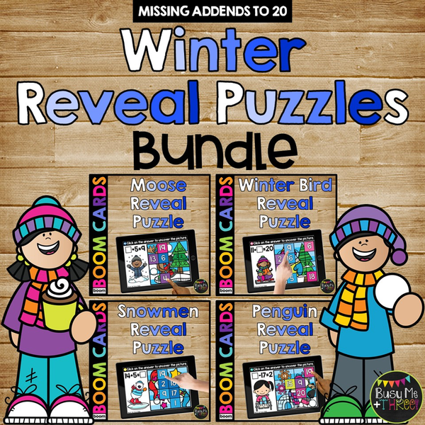 Winter Math Activities Boom Cards™ Mystery Picture Reveal Puzzles