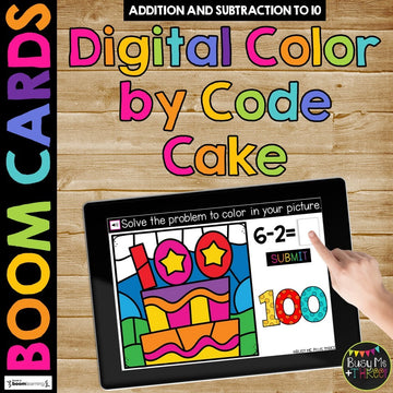 100th Day Boom Cards™ CAKE Color by Code Math Digital Learning Activity