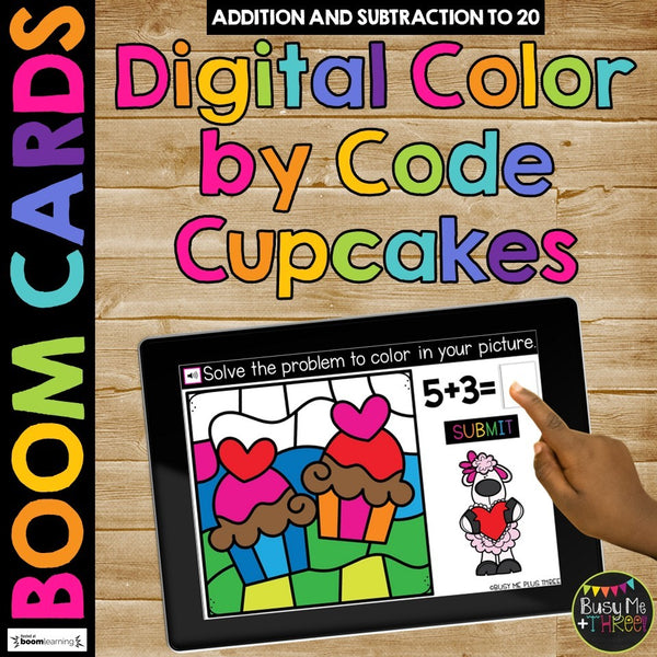 Valentine's Day Boom Cards™ Digital Color by Code Distance Learning Math Cupcake