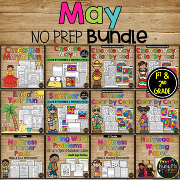 May NO PREP Worksheets and Printables BUNDLE Math, Reading, Writing 1st, 2nd