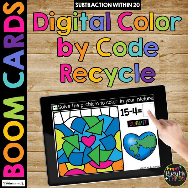 Boom Cards™ Earth Day Digital Color by Code April Math Fact Fluency Station