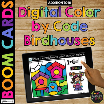 Boom Cards™ Spring Color by Code Digital Learning Math Activity Birdhouse