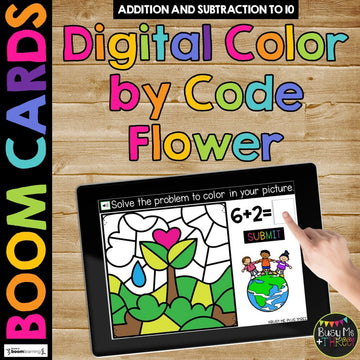 Earth Day Digital Color by Code Boom Cards™ Fact Fluency Math Activity