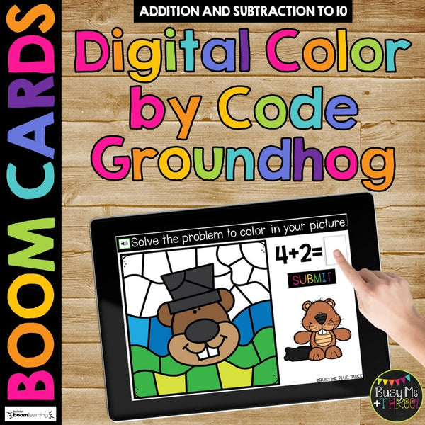 Boom Cards™ Groundhog Day Color by Code Math Digital Learning Add & Subtract