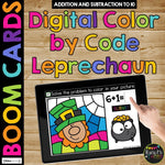 St. Patrick's Day Digital Color by Code Boom Cards™ Fact Fluency Math Activity