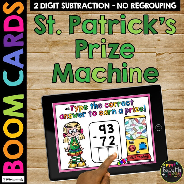 St. Patrick's Day Activity Two Digit Subtraction Math Boom Cards™ No Regrouping