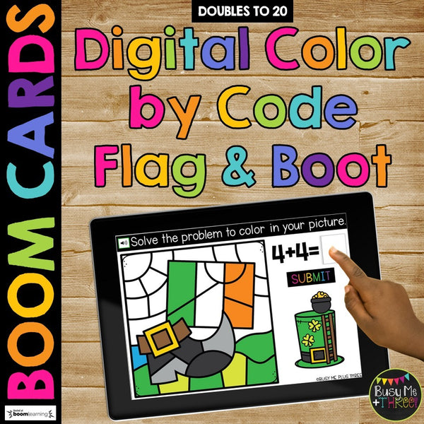 St. Patrick's Day Boom Cards™ Math Station Activity DOUBLES Fact Fluency