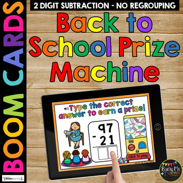 Back to School Activity Two Digit Subtraction Math Boom Cards™ with No Regrouping