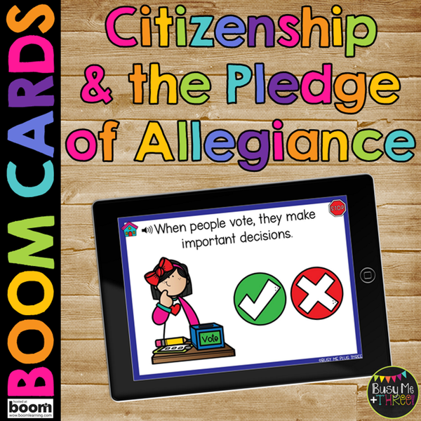 Pledge of Allegiance and Citizenship Social Studies Boom Cards™ for Kindergarten