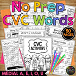 CVC Words Worksheets No Prep Printables Word Study Phonics Activities