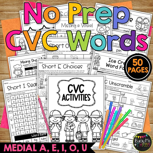 CVC Words Worksheets No Prep Printables Word Study Phonics Activities