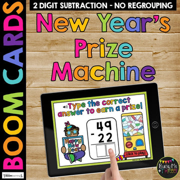 Happy New Year Activity Two Digit Subtraction Math Boom Cards™ No Regrouping